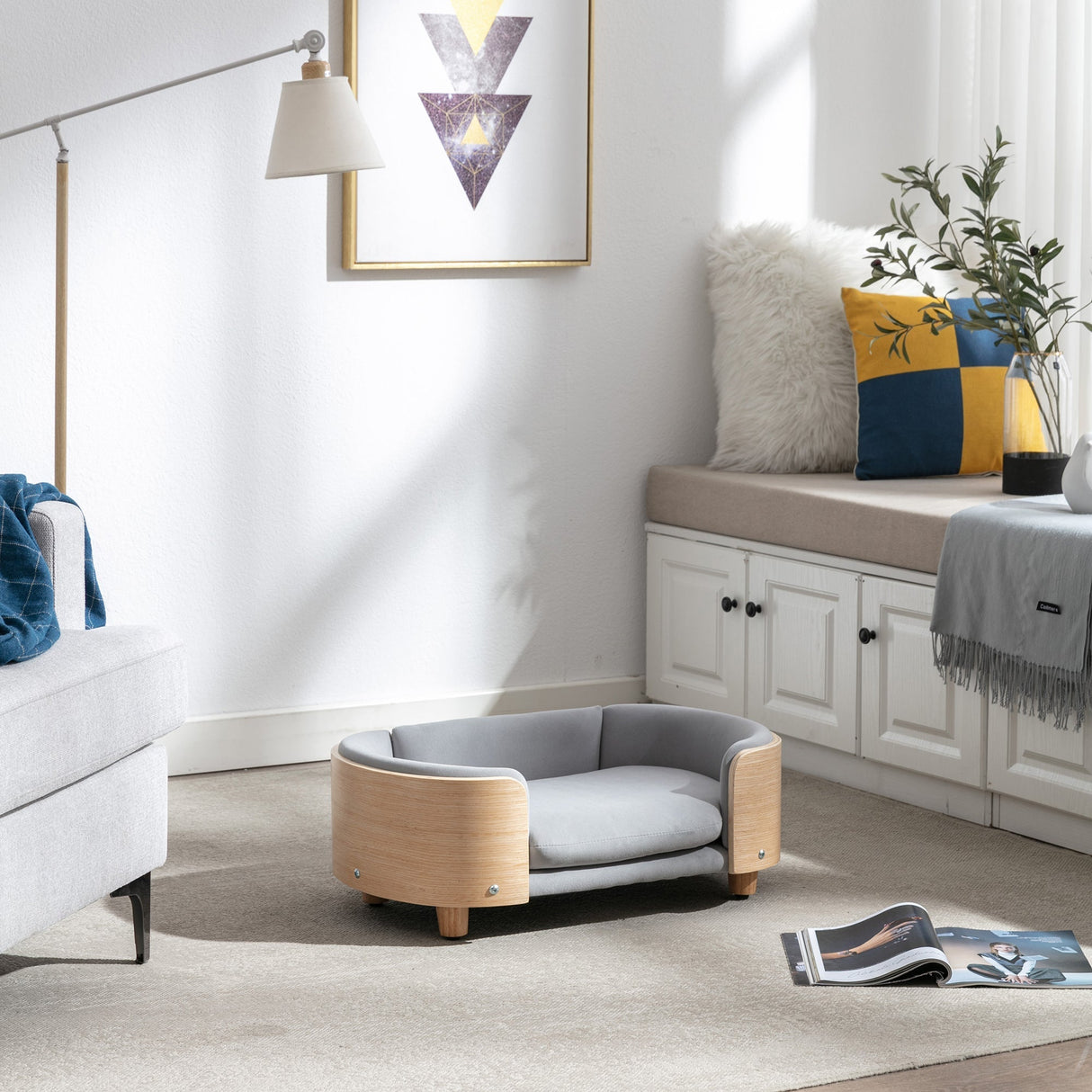 Scandinavian Style Elevated Dog Bed Pet Sofa with Solid Wood Legs