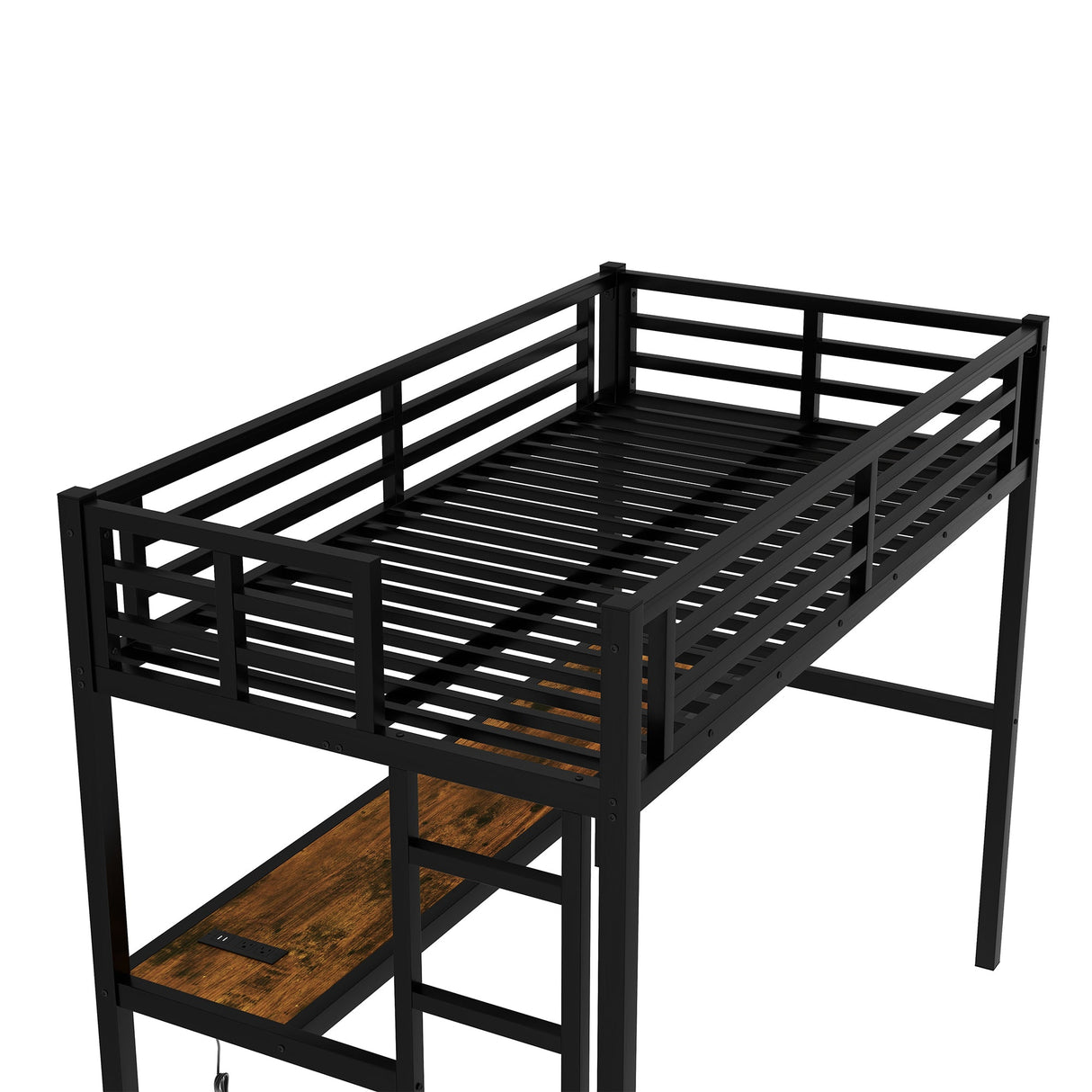 Metal Twin XL Size Loft Bed with Power Outlet and LED Light