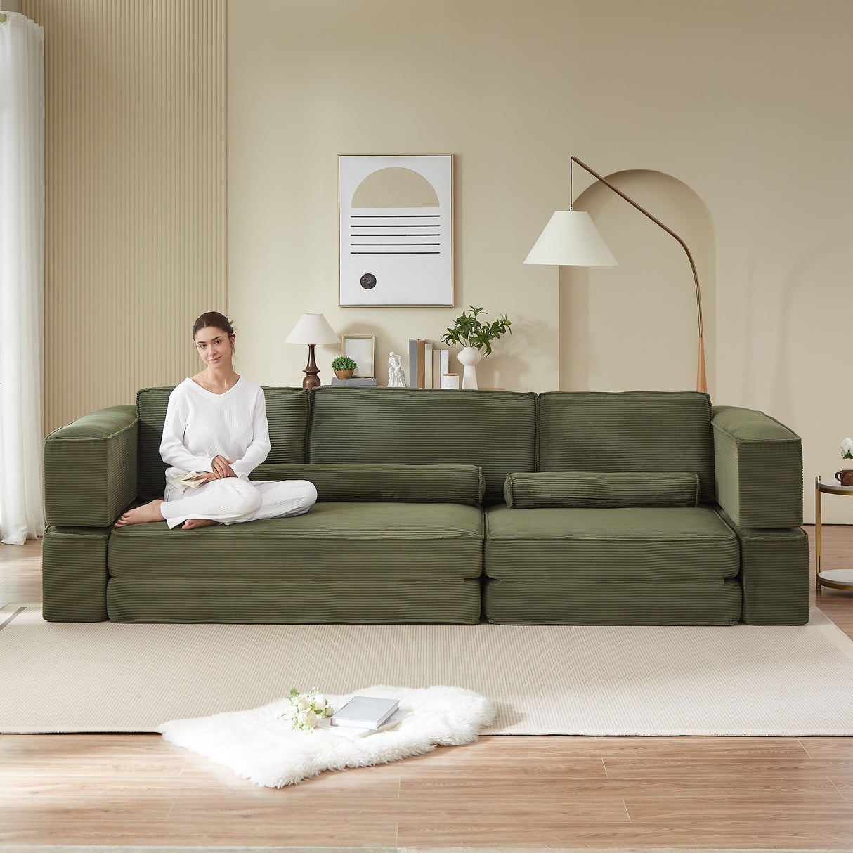 Large Modern Corduroy Sofa Can Be Freely Combined