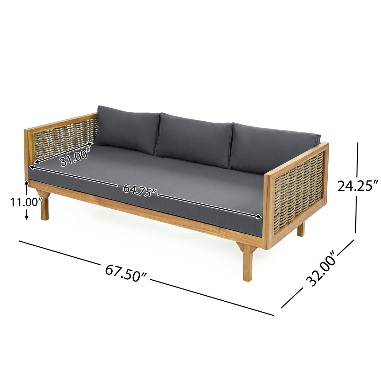 Claremont 3 Seater Daybed With Rattan Arms