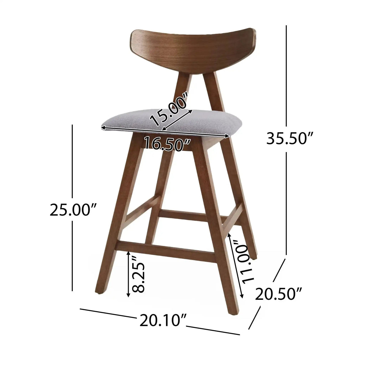Mid Century Modern Counter Stool With V Shape Frame And Upholstered Seating