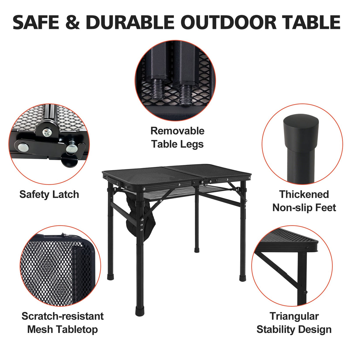 2FT Camping Table with Mesh Desktop, Lightweight & Portable