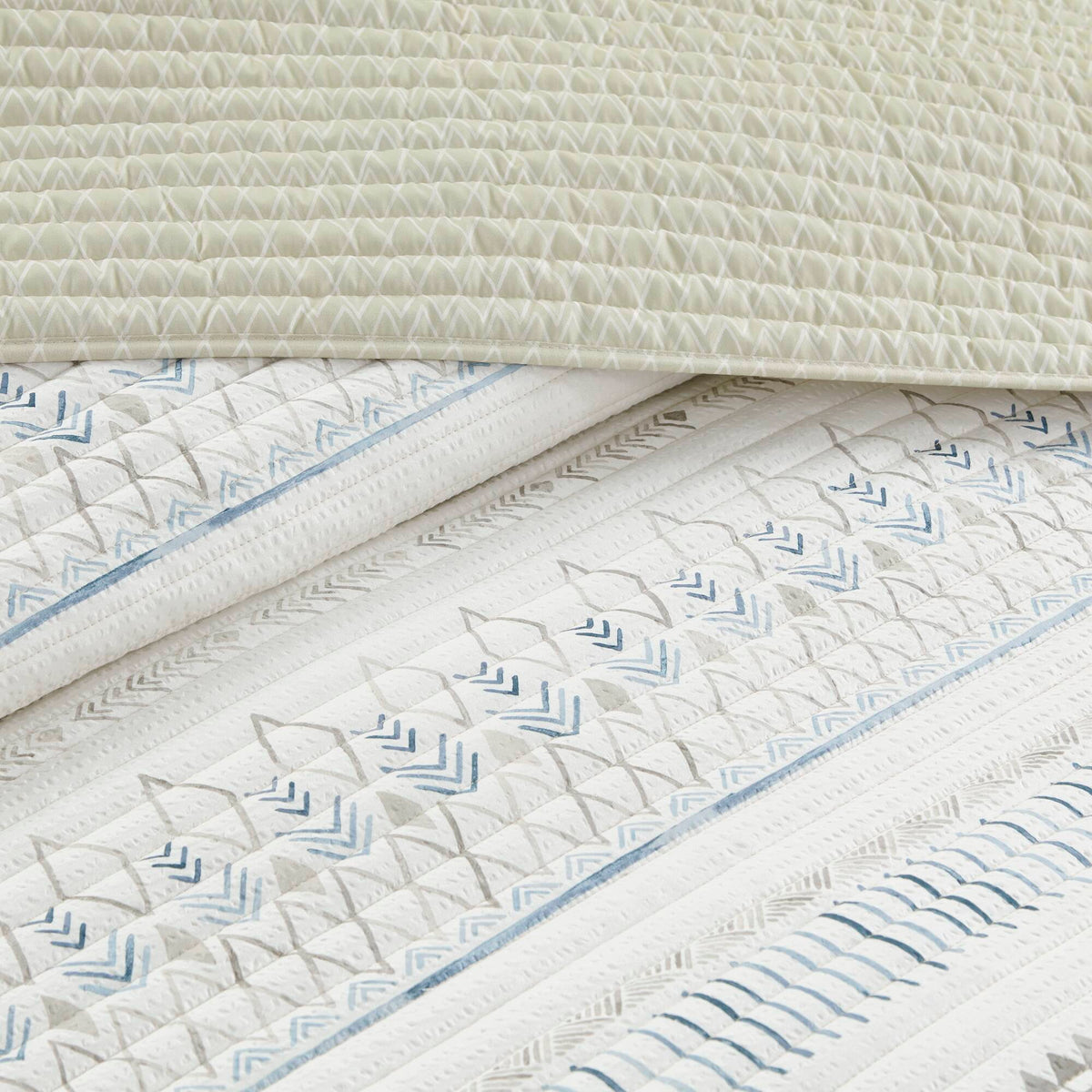 3 Piece Seersucker Quilt Set Taupe/Blue King/Cal King