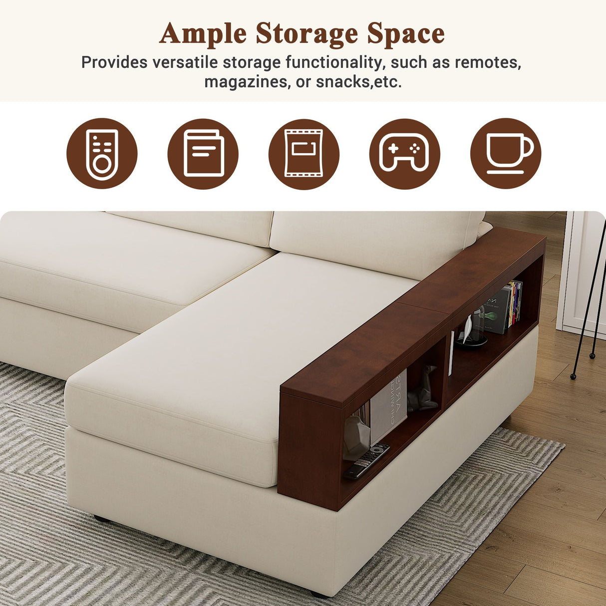 Sectional Sofa Upholstered Sofa Couch With Reversible Armrests For Living Room