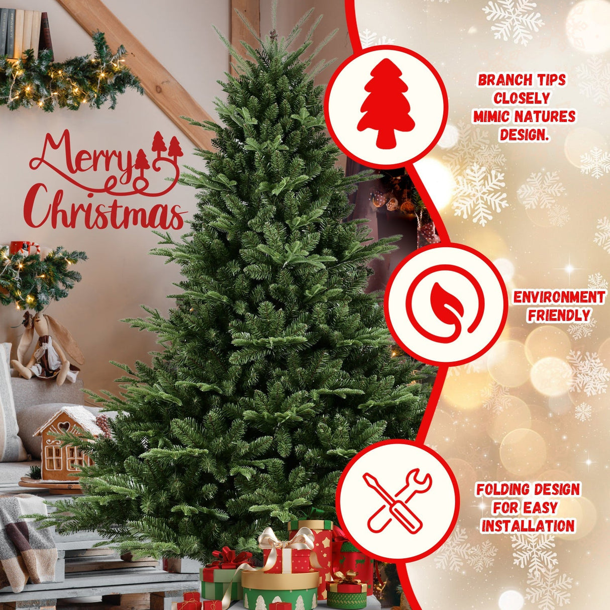 Full-Shaped 6 Ft Christmas Tree with 1673 PE/PVC Tips