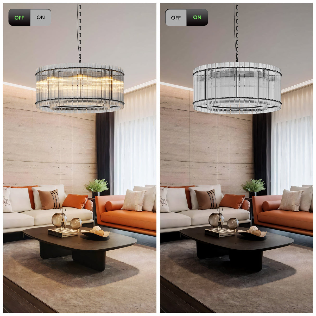 37-Inch Modern Black Round 8-Light Crystal Chandelier