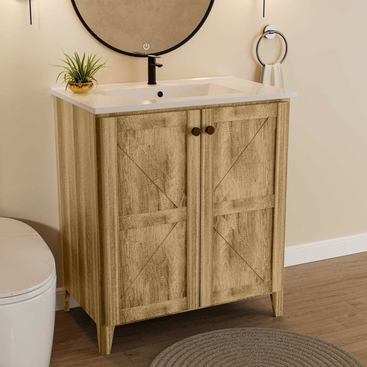Folding Floor Cabinet With Ceramic Sink, Space Saving