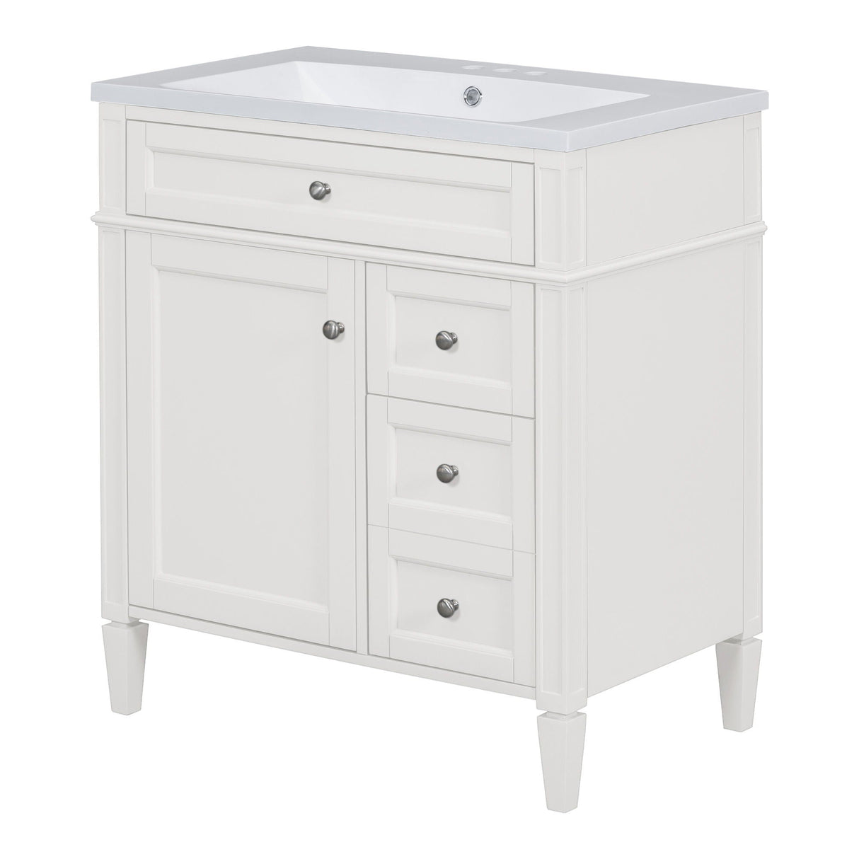 Bathroom Vanity With Top Sink, Storage Cabinet With 2 Drawers And Tip Out Drawer, Freestanding Set With Mirror Cabinet
