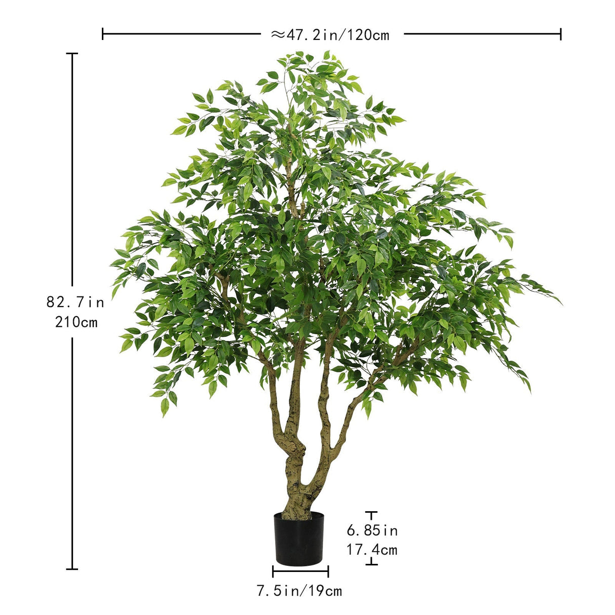 7FT Tall Artificial Banyan Tree with Natural Trunk and Realistic Silk Leaves