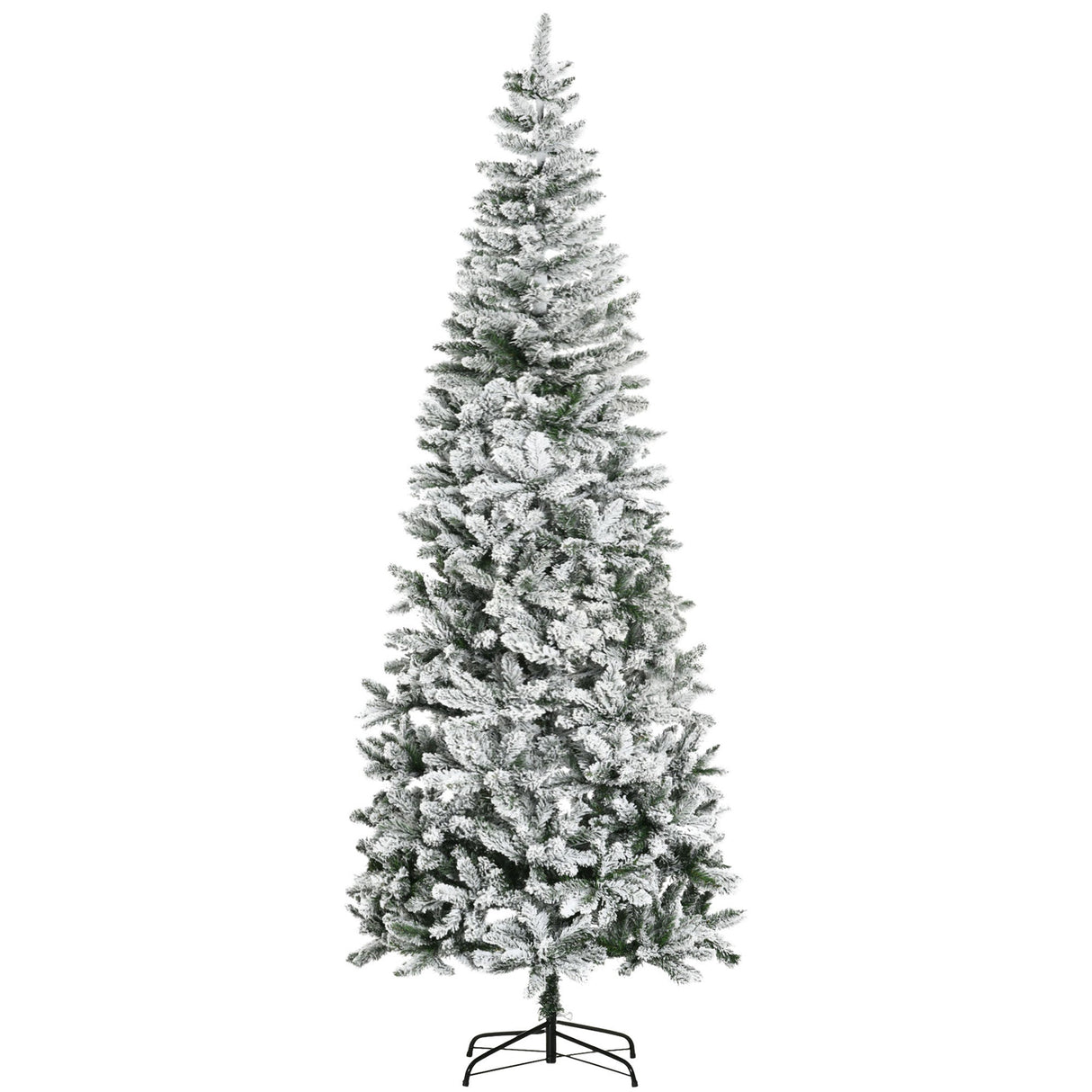 HOMCOM 9ft Unlit Snow-Flocked Slim Pine Artificial Christmas Tree