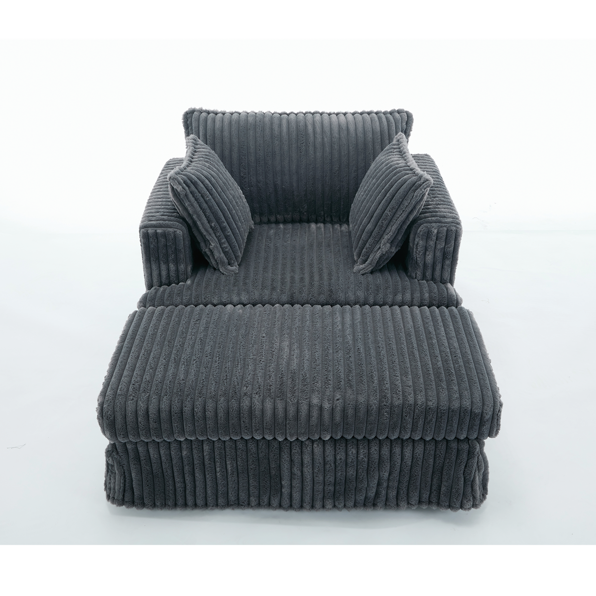 Oversized Corduroy Chaise Lounge with Ottoman in Dark Gray