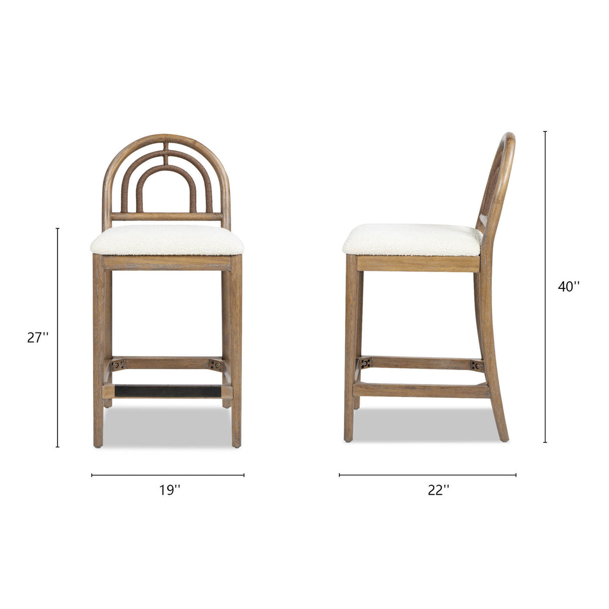 27" Upholstered Counter Stool Set of 2 with Arched Wood Back