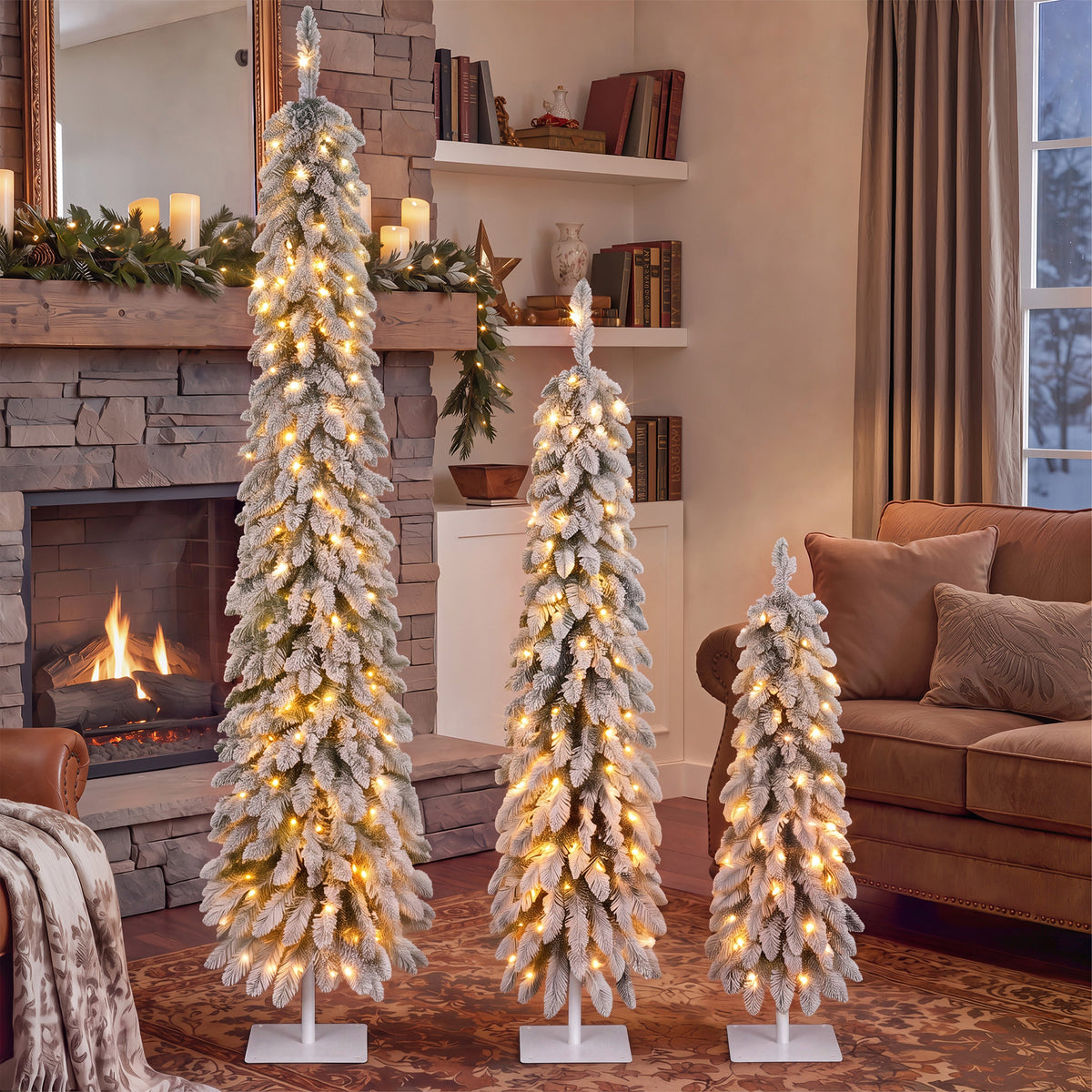 Snow Flocked Pre-Lit Pencil Christmas Tree