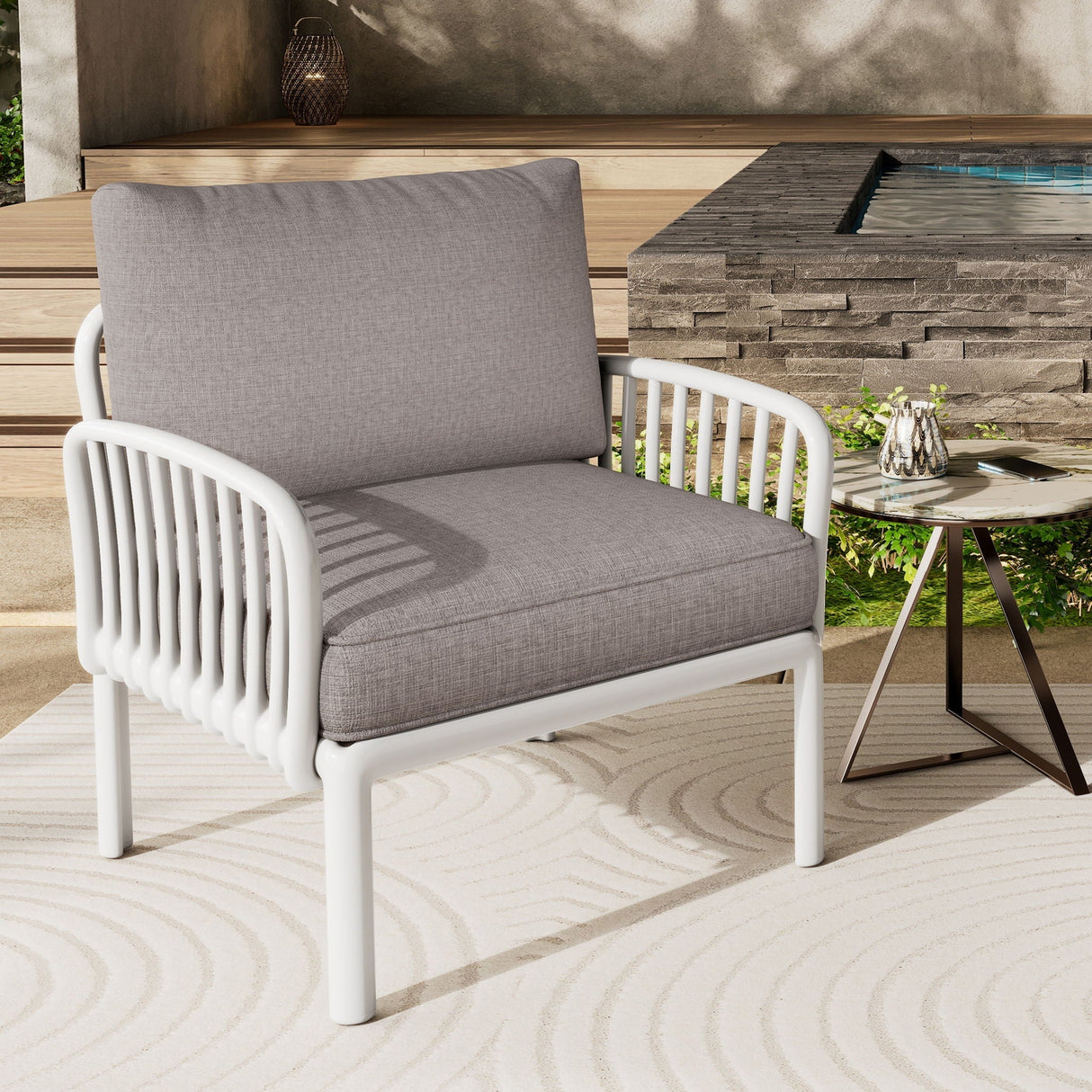 Outdoor Patio Club Chair with Waterproof Thick Cushions and Deep Seating