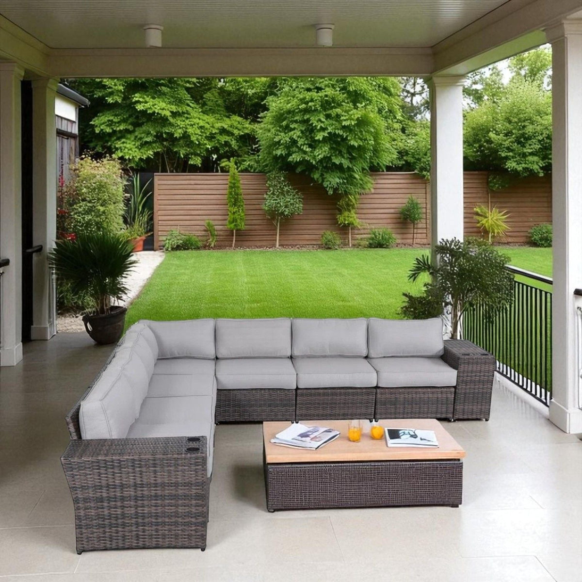 Modern Rattan Wicker Seating Group With Cushions