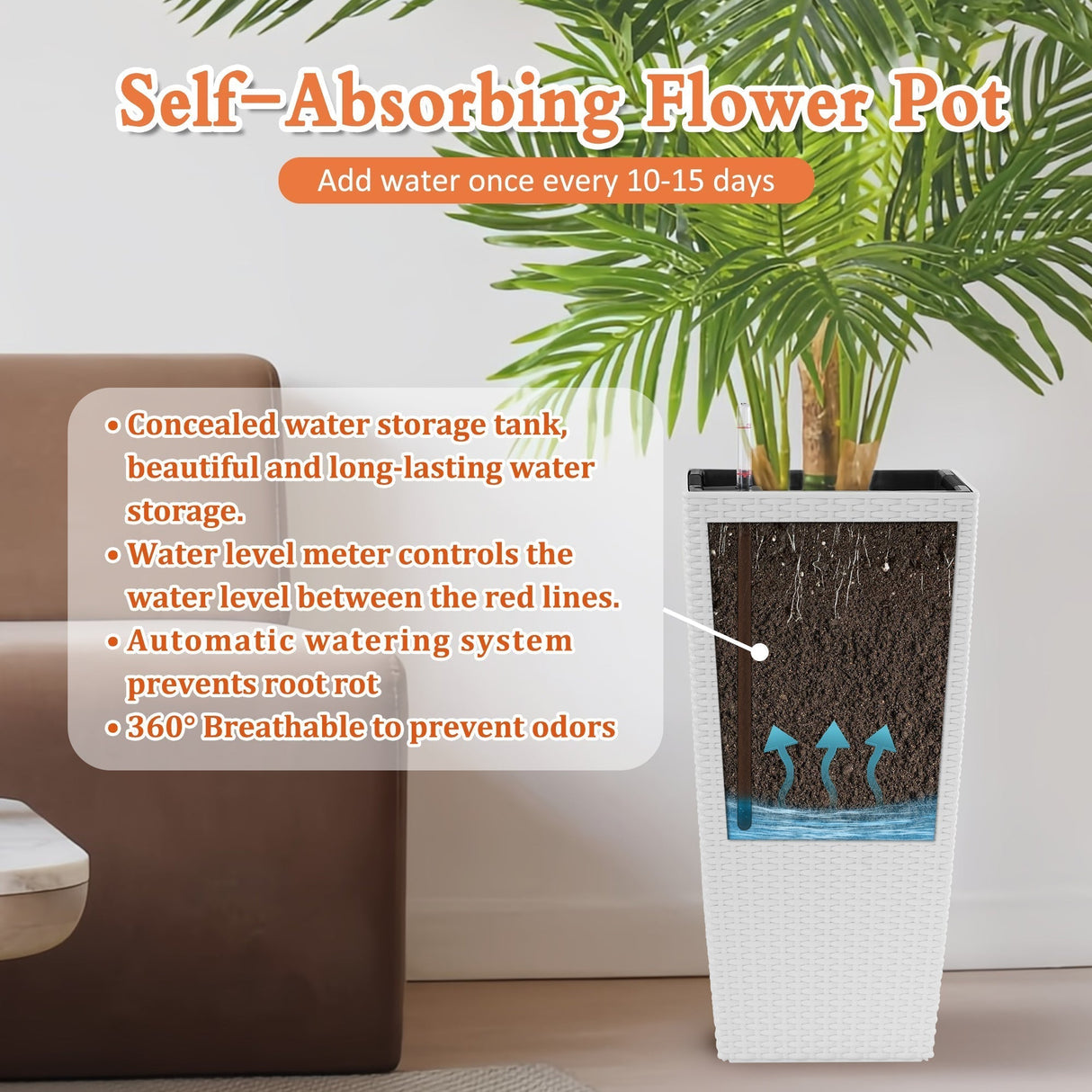 Pack of 2 Square Planters with Automatic Watering System - 22 Inch