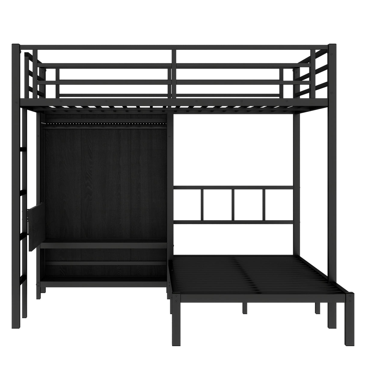 Full XL Over Twin Metal Bunk Bed with Folding Desk and Closet