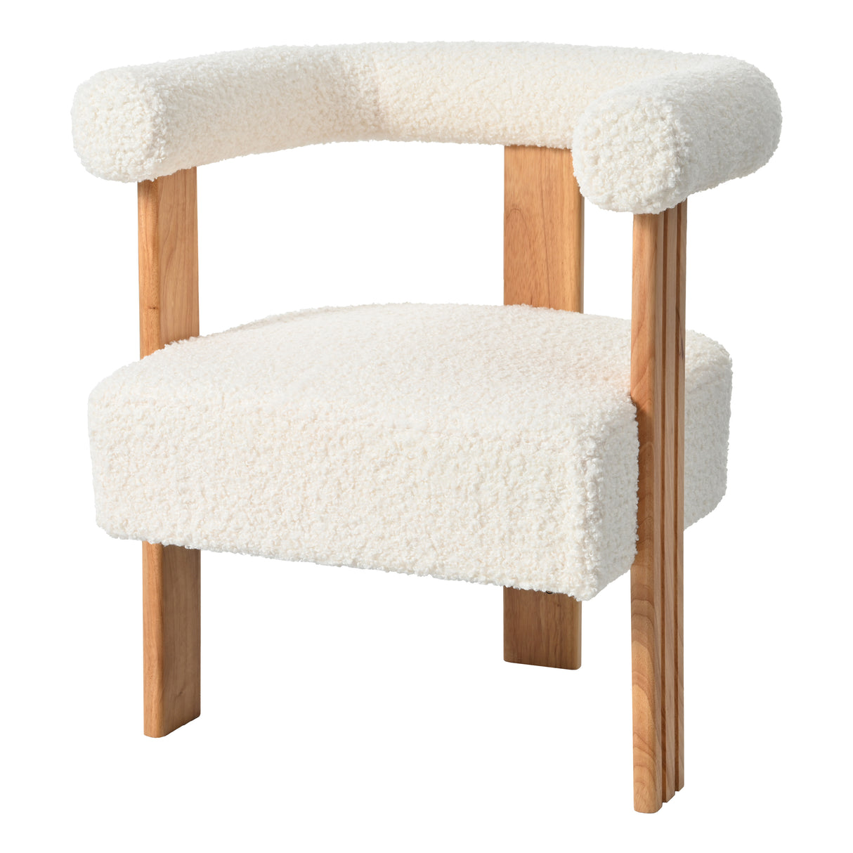 Mid-Century-Modern-Barrel-Accent-Chair-in-White-Teddy-Velvet-Boucle-