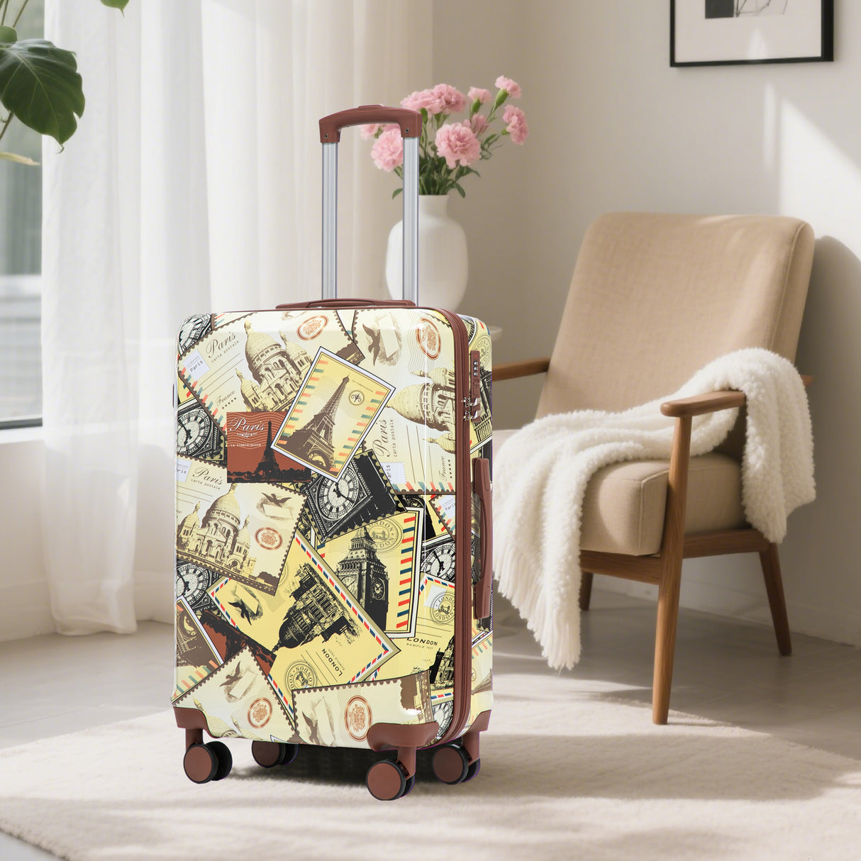 3-Piece PC Spinner Wheel Luggage Set with Printed Pattern