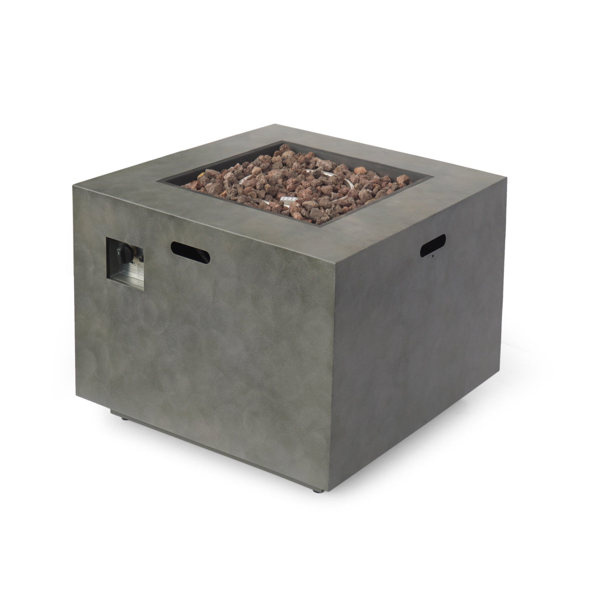Modern Iron Square Fire Pit with Stone Gray Finish