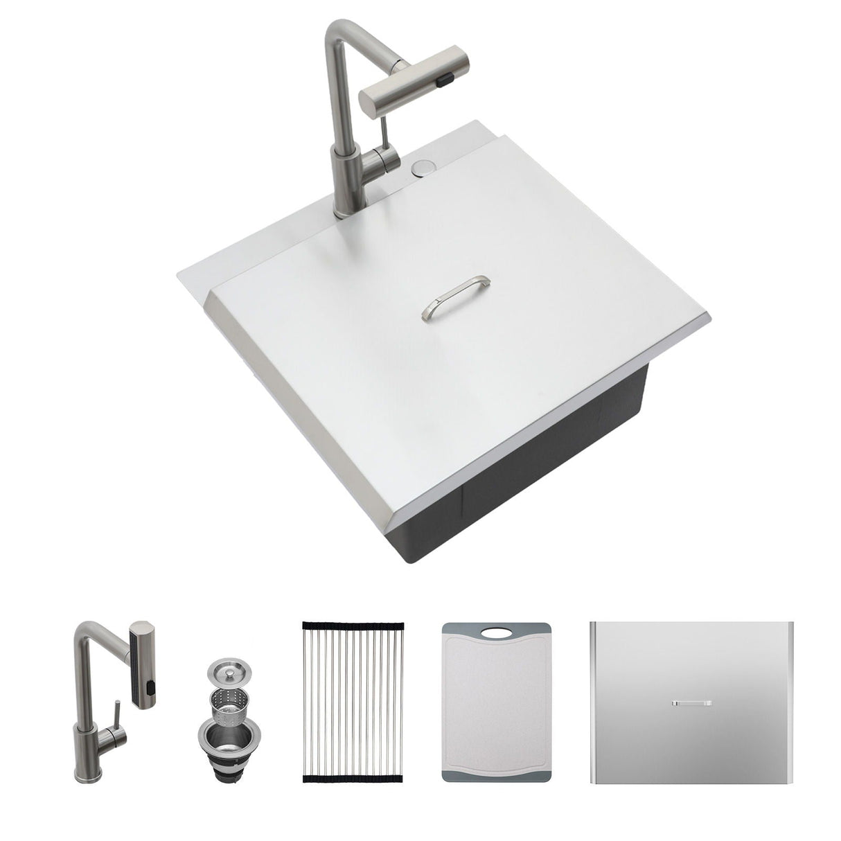 21" Drop-In Kitchen Sink With Pull-Out Faucet And Sink Cover