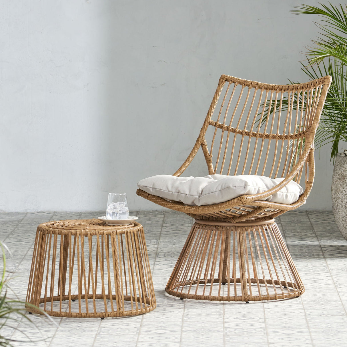 2 Piece Rattan Patio Set With Club Chair And Side Table