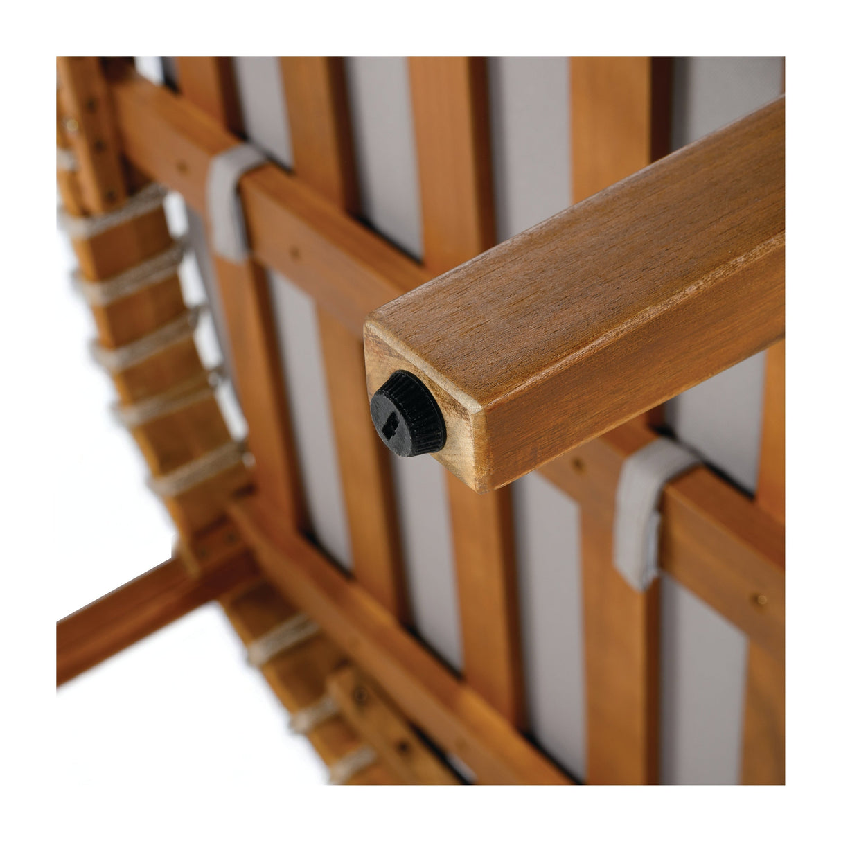 Acacia Wood Outdoor Club Chair with Handwoven Rope Accents & Curved Backrest