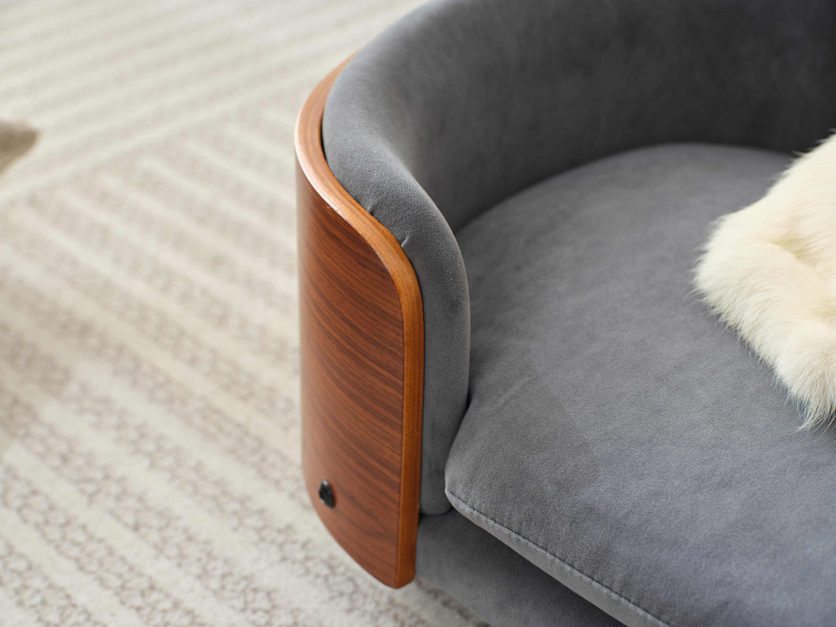 Scandinavian Style Elevated Dog Bed with Solid Walnut Wood Legs