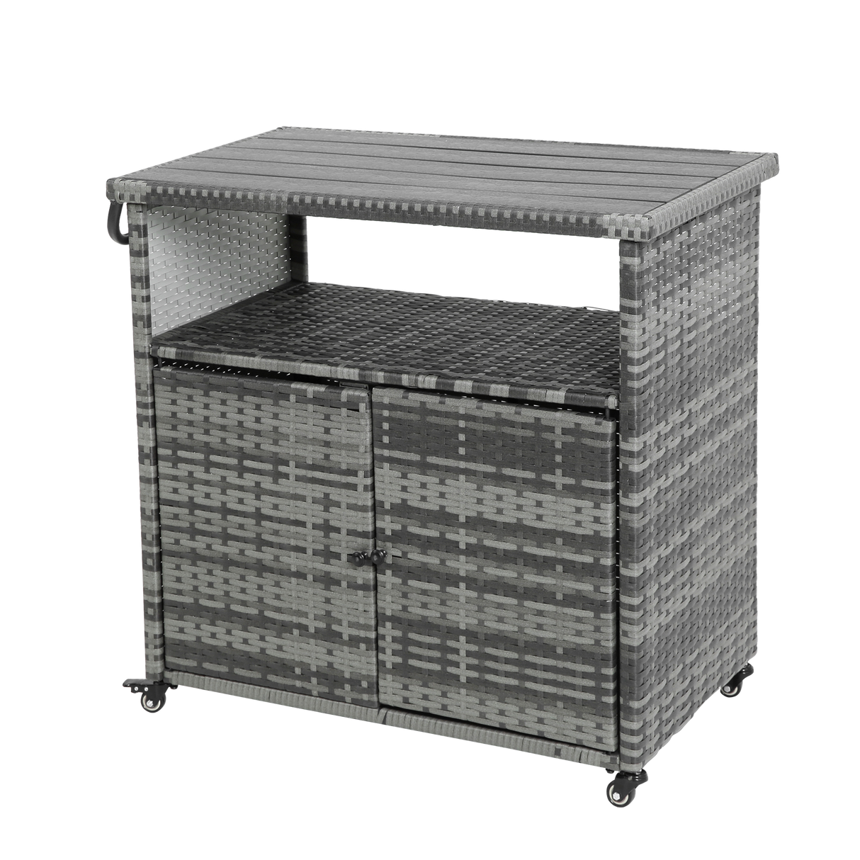 Outdoor Wicker Bar CartPatio Wine Serving Cart w/Wheels Rolling Rattan Beverage Bar Counter Table w/Glass Top for Porch Backyard Garden Poolside PartyLight brown