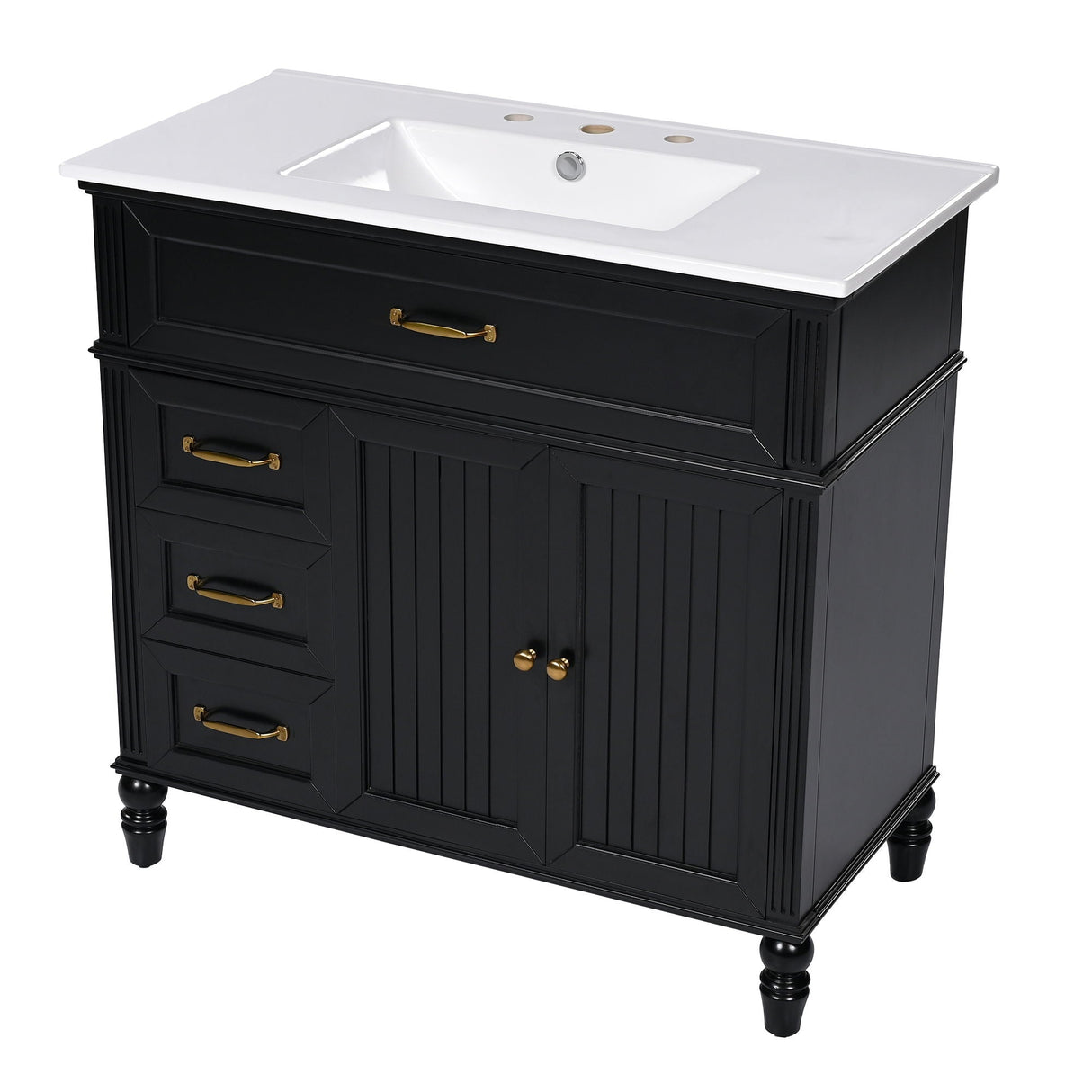 Bathroom Vanity With Sink, 2 Doors 2 Drawers, Freestanding Design