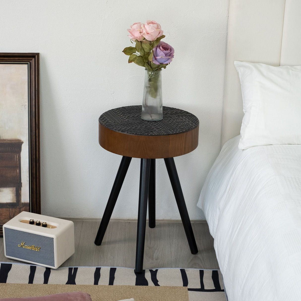 Round Coffee Table With Carved Top For Living Room