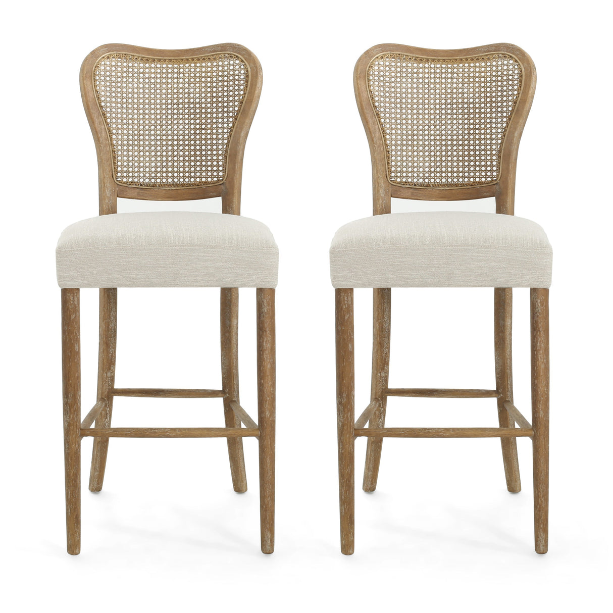 Cane-Back Upholstered Bar Stools Set of 2