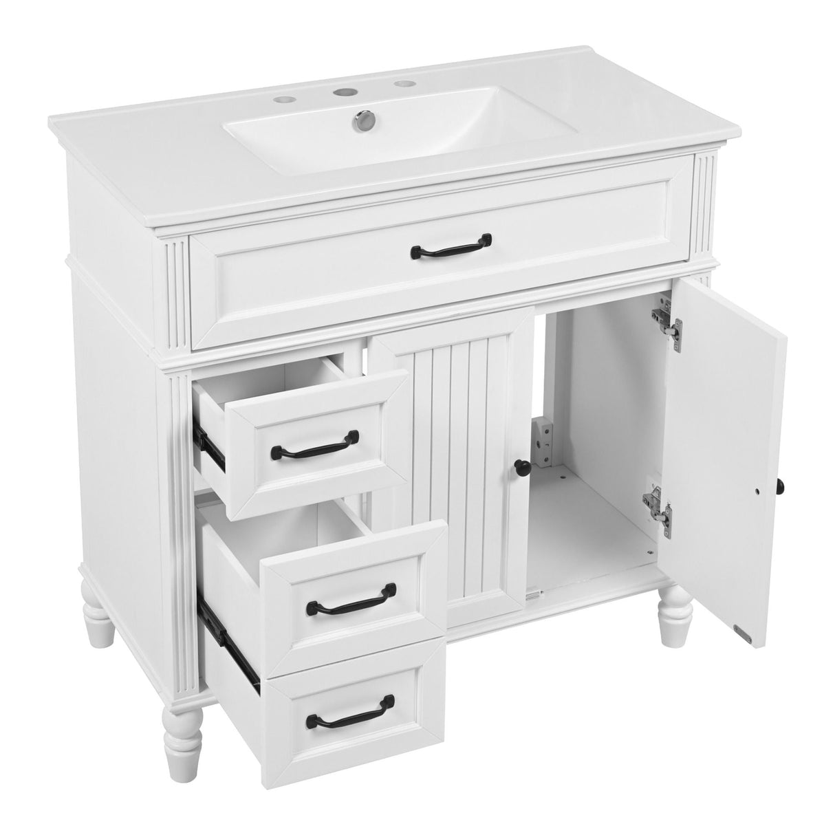 Bathroom Vanity With Sink, 2 Door Storage With Soft Closing Hinges - White