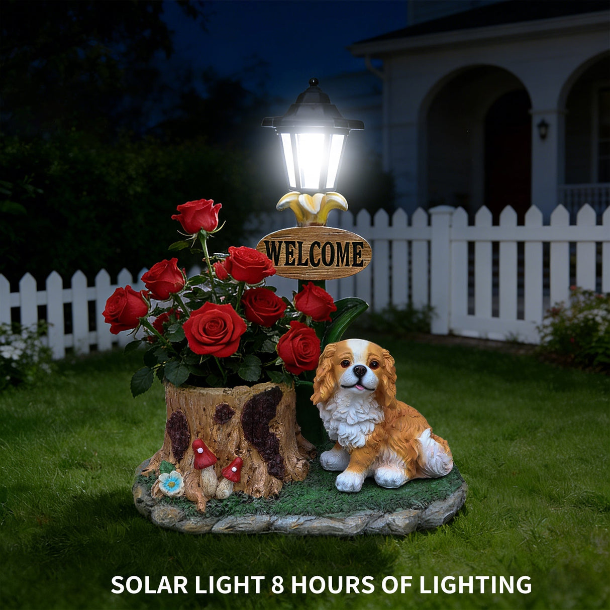 Sitting Dog Solar Lantern Planter Statue