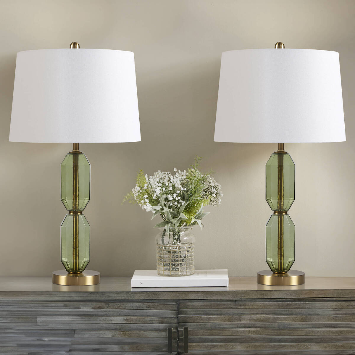 Faceted Green Glass Table Lamp