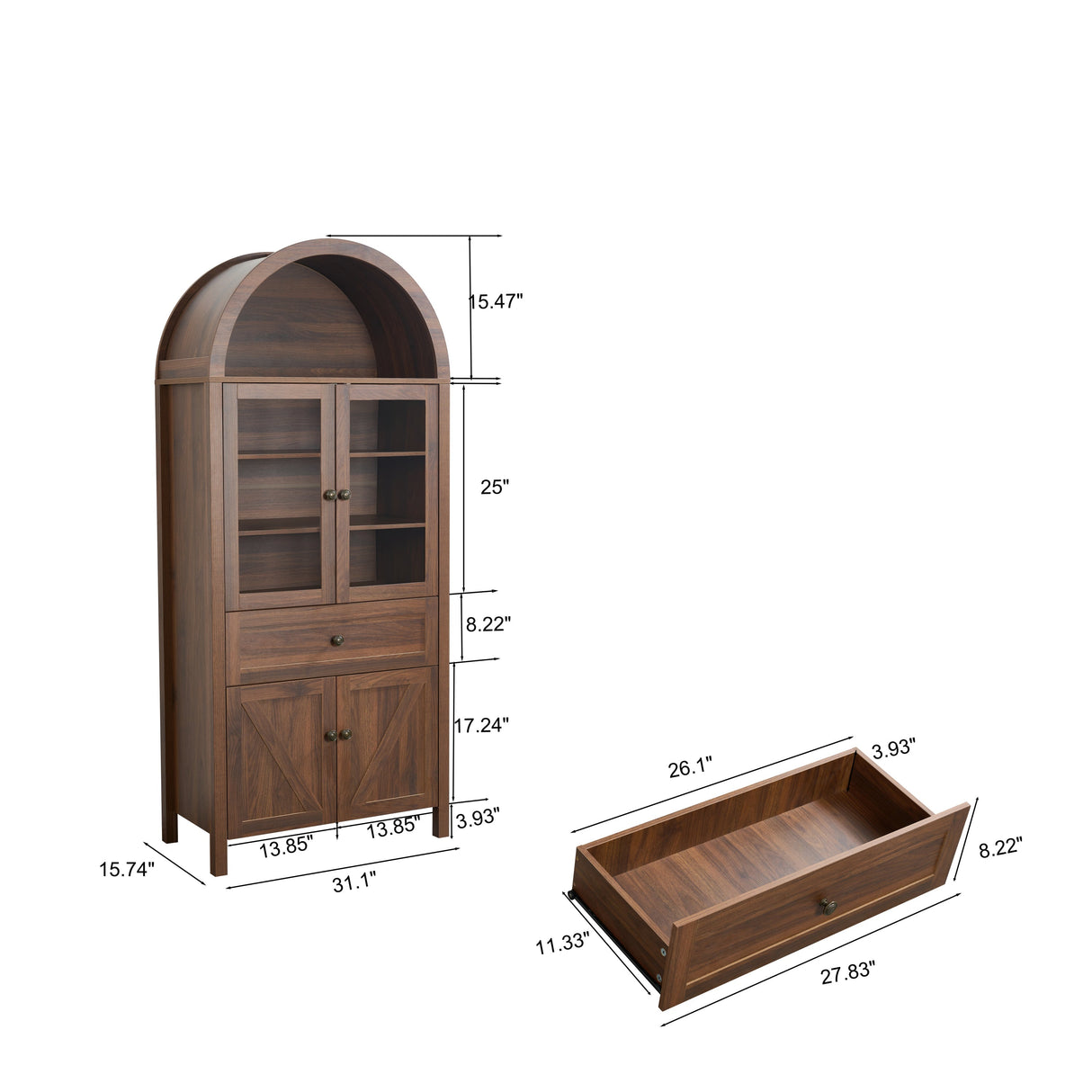 Dome Walnut Cabinet with Large Storage Space