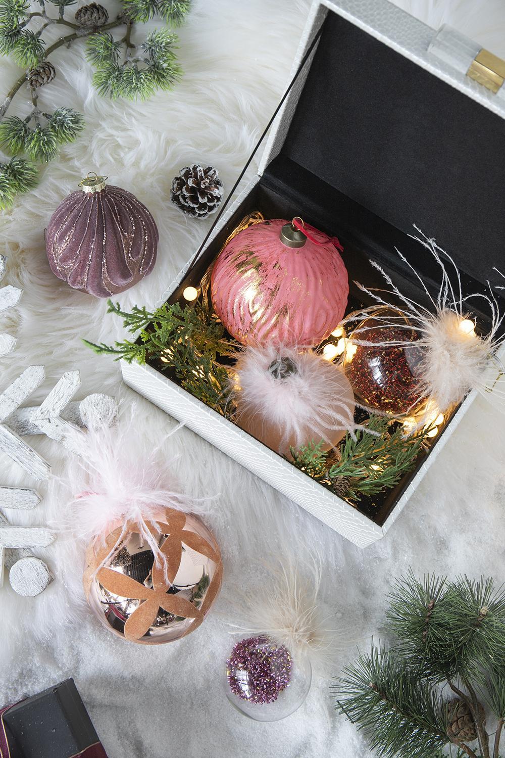 Christmas Ball Ornaments - Set of 6 Pink Glass Hanging Decorations