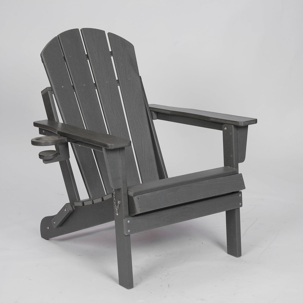 HDPE Folding Adirondack Chair with Dual Cup Holder - Gray Composite Wood Texture