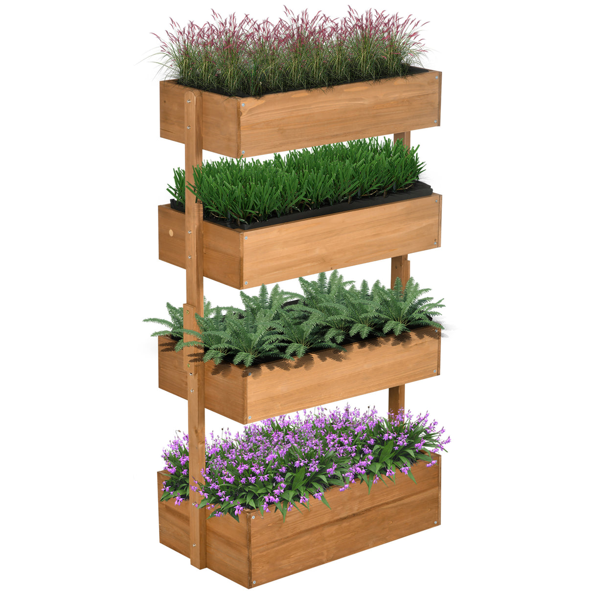 Outsunny vertical garden planter, wooden 4 tier planter box, self-draining with non-woven fabric for outdoor flowers, vegetables and herbs, orange