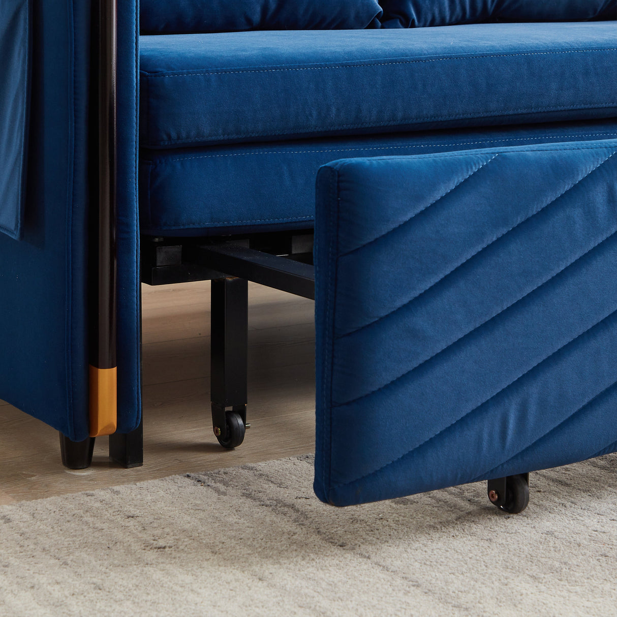 Convertible Velvet Loveseat Sleeper with Arm Storage and Adjustable Back