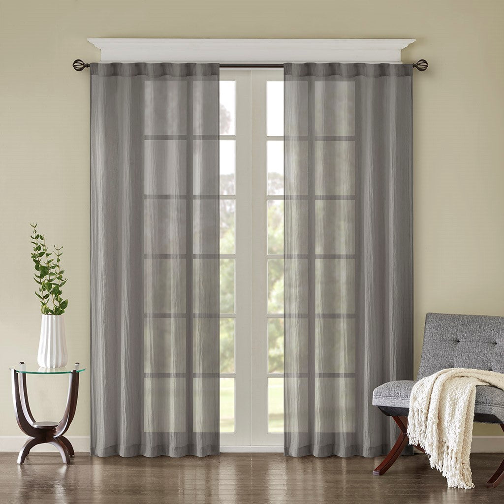 Solid Crushed Curtain Panel Pair (2 Pcs Window Panels) - Grey