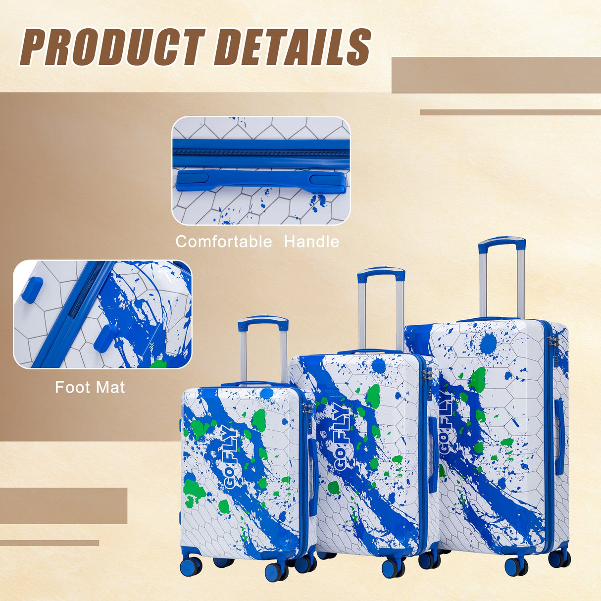 3-Piece PC Spinner Wheel Luggage Set in Blue