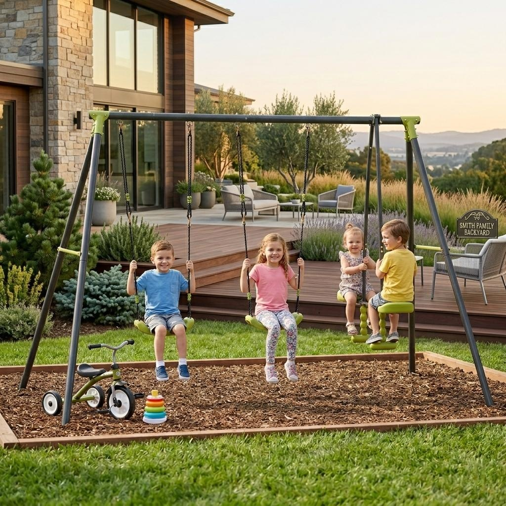 Triple Children Metal Safe Swing Set
