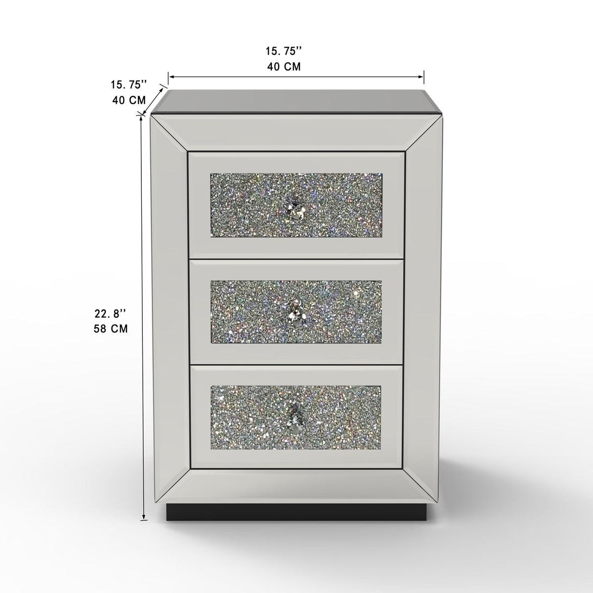 3 Drawer Nightstand With Glass Accents, Bedside Table For Bedroom - Silver