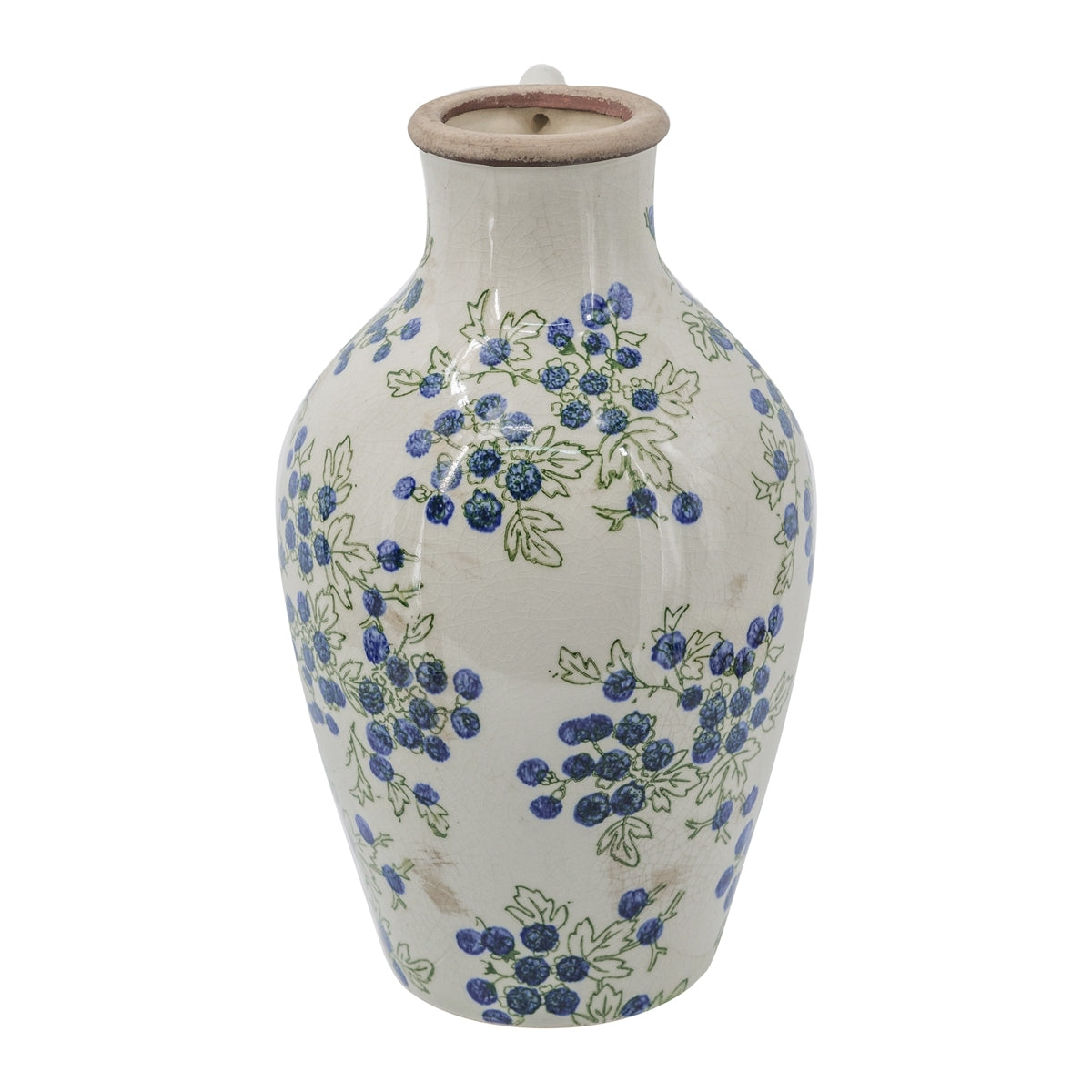7.5x7.3x12' White Ceramic Vase with Blueberry Motif