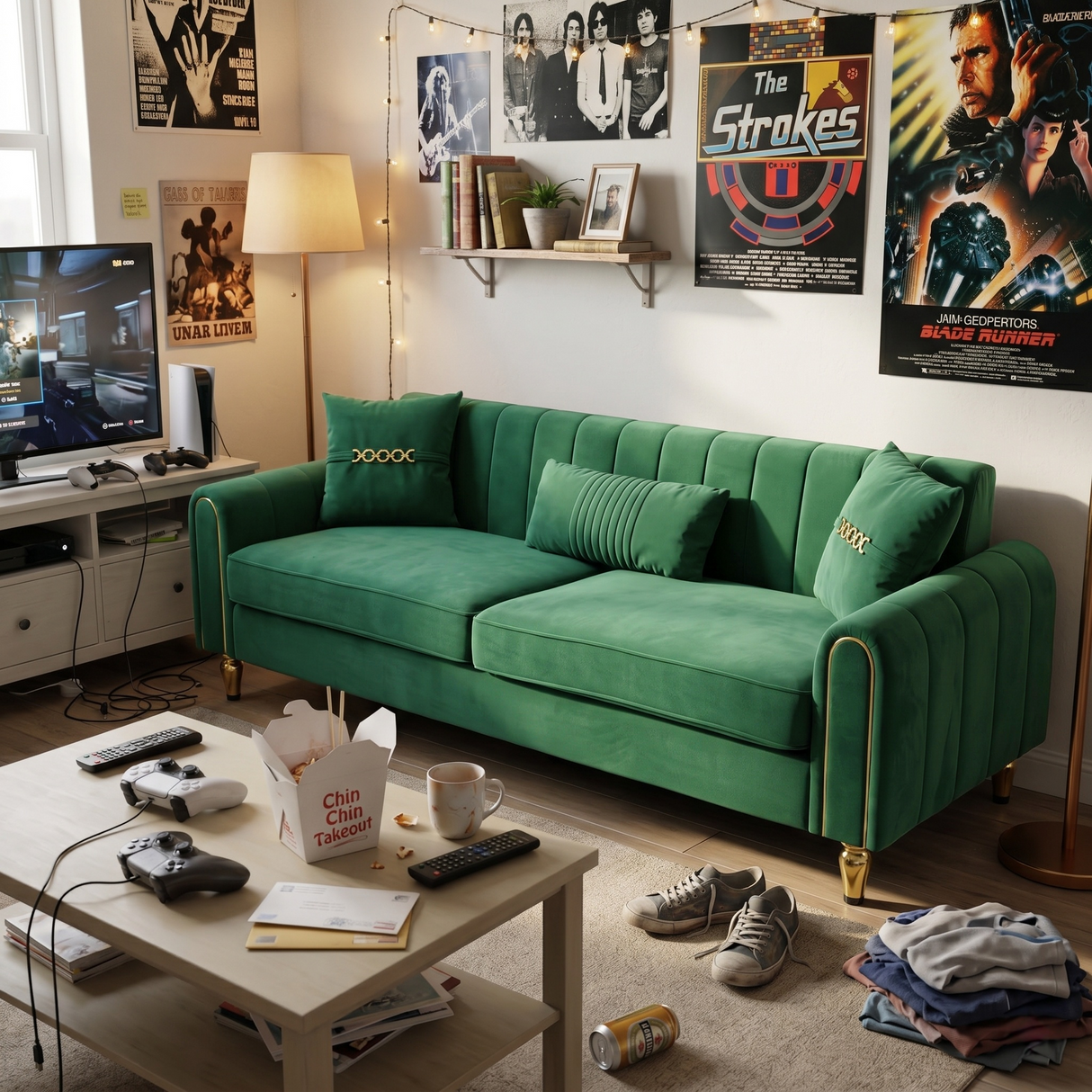 Contemporary Upholstered Sofa Couch - 87.4 Inches