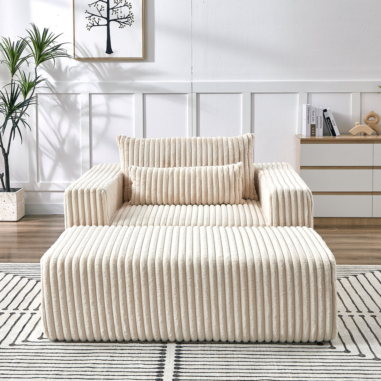 75-Inch Corduroy Sofa Lounge Chair with Removable Footrest