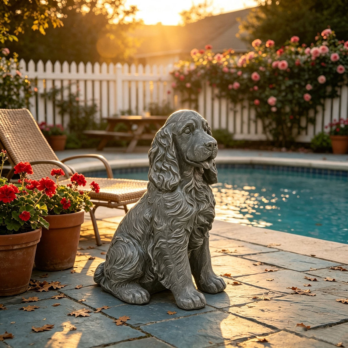 20'' Antique Finish Realistic Sitting Cocker Spaniel Dog Statue
