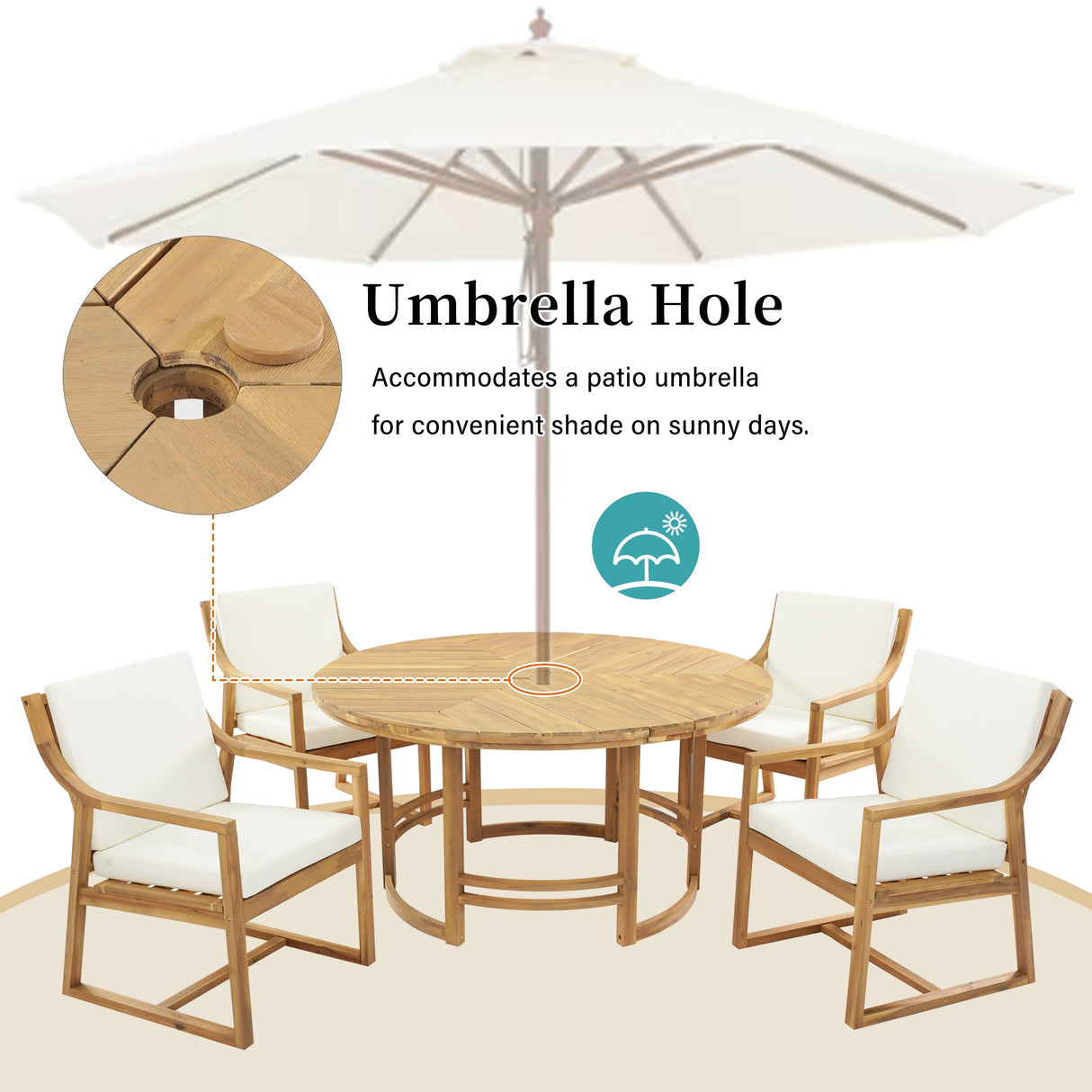 Outdoor Dining Set 5-Piece Patio Table and Chairs Set with Umbrella Hole