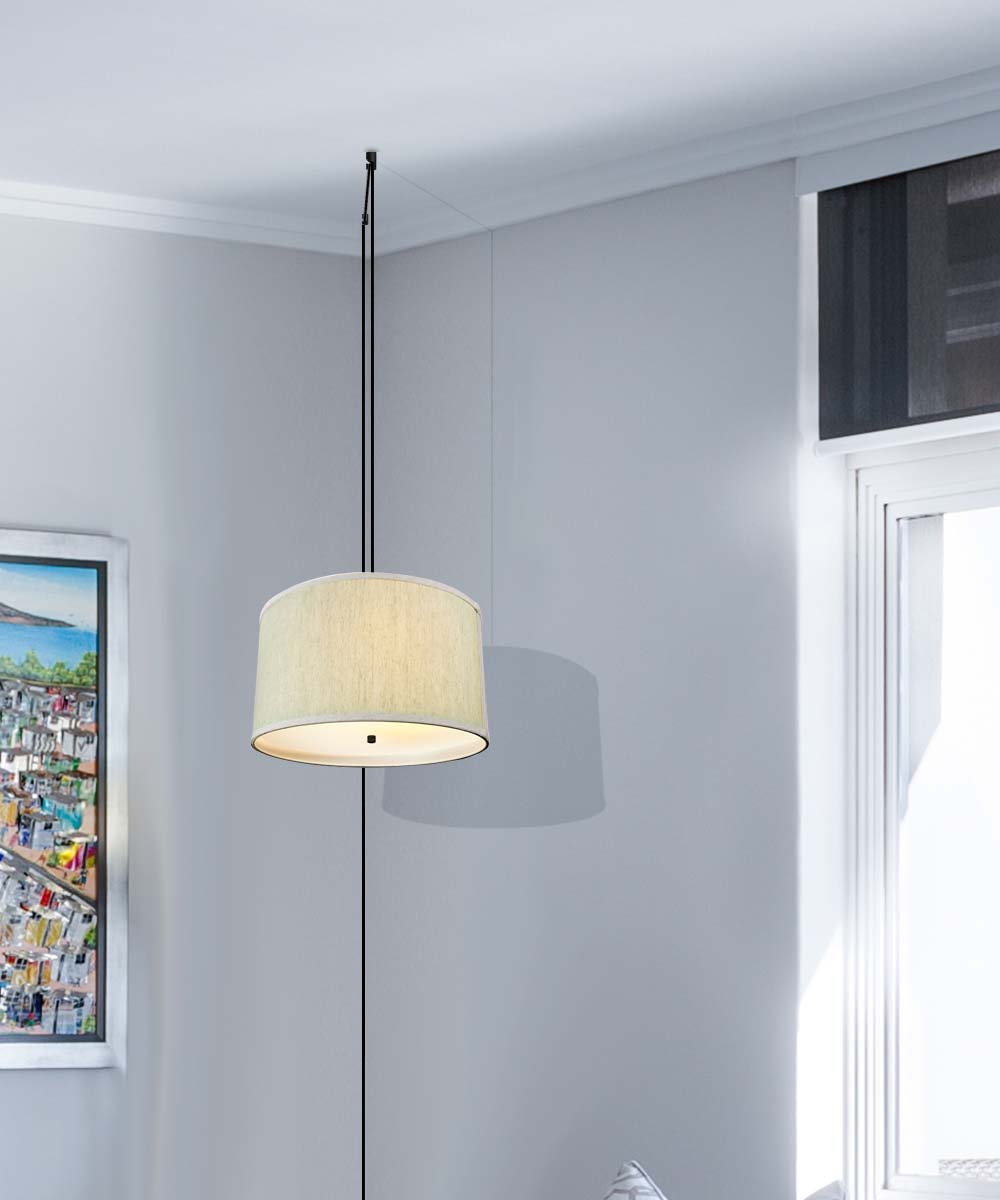 16"W 2 Light Swag Plug-In Pendant Textured Oatmeal with Diffuser Black Cord